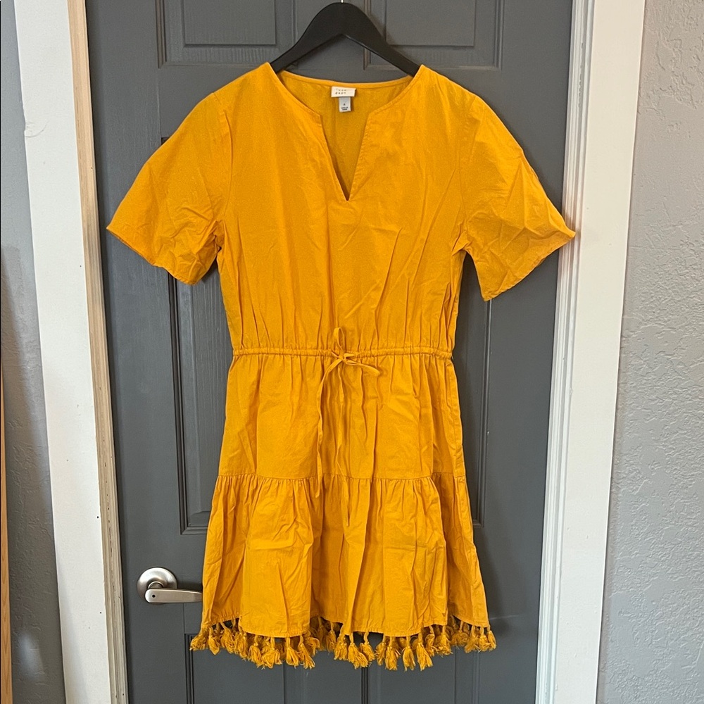 a new day Mustard Yellow Dress with Fringe Tassels HALI